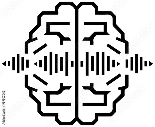 Brain with sound waves echo icon symbolizing ideas and creativity in technology and innovation