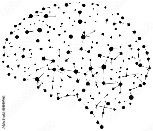 Simple line icon of a brain with excessive dotted connections on white background for concepts of intelligence and thinking