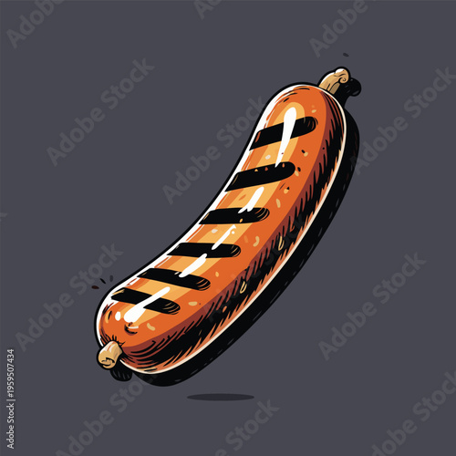 flat vector image of grilled sausage