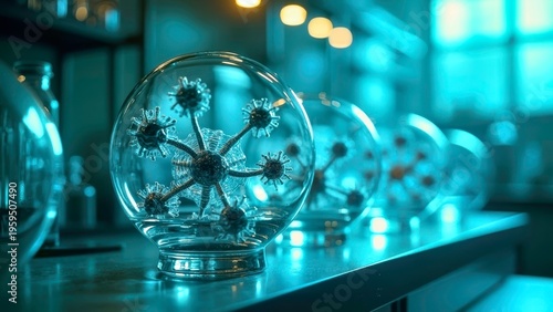 Close up of laboratory spherical glass device