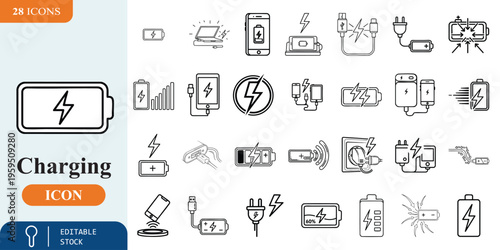 Charging icons set for mobile and electronic devices