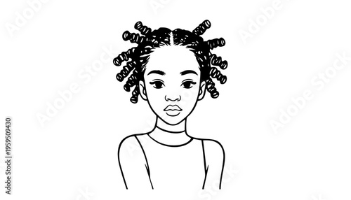 A black woman illustration with coiled hair in a simple style