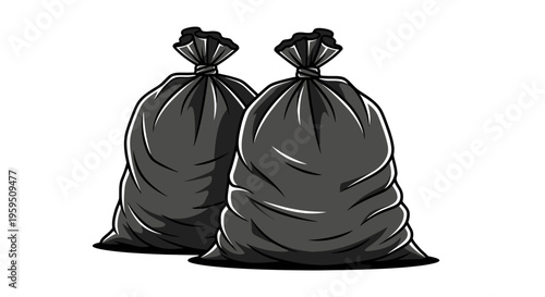 Two black garbage bags are tied and ready for disposal.