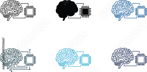 Stylized brain with microchip connections symbolizing artificial intelligence and neural technology in vector illustration
