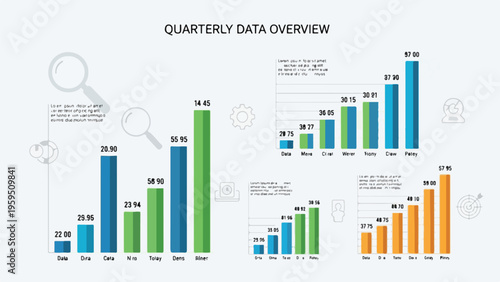 Colorful bar graphs on a light gray background, illustrating data