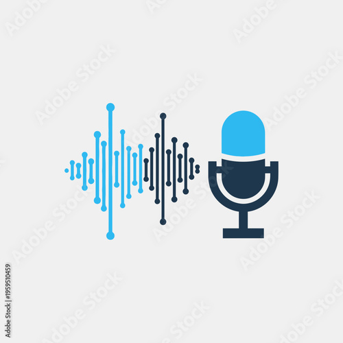 Digital audio waveform and microphone icon representing sound recording or broadcasting.