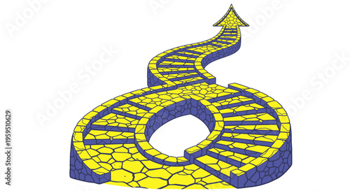 Winding Staircase Path Leading to Arrow Symbolizing Growth and Future