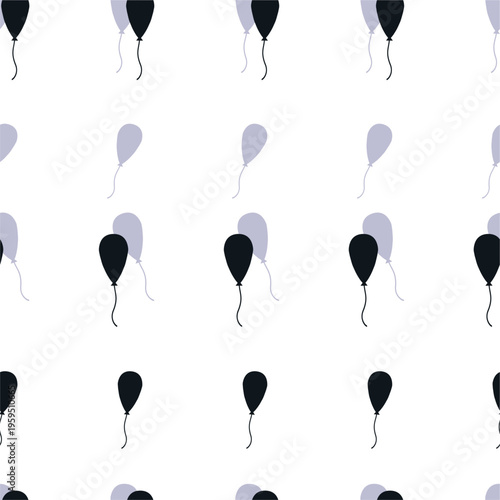 Black gray seamless naive balloons vector pattern on white. Drawing in kid girly style on white