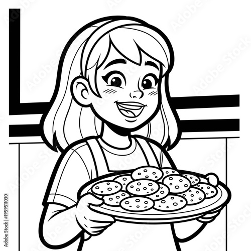 Little girl holding a plate cookies.
