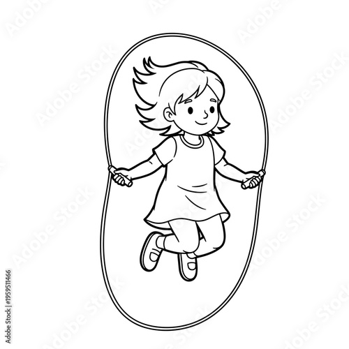Little Girl Jumping Rope Playfully Outside.