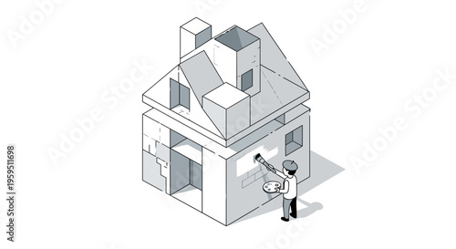 Man inspecting house roof closely.