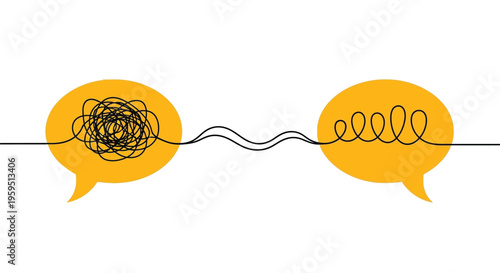Metaphorical illustration showing complex confusion transitioning into clear structured communication between two parties