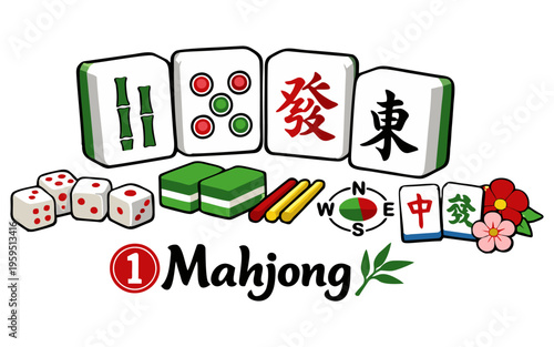 A set of tiles and accessories for the traditional Chinese game, Mahjong.