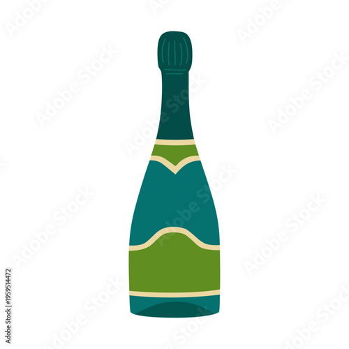 Champagne bottle. Festive beverage, holiday alcoholic drink. Hand drawn vector illustration isolated on white background, modern flat cartoon style.