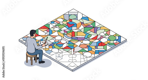 Man sitting playing puzzle game.