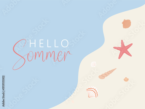 Hello summer card, banner in trendy bright colors