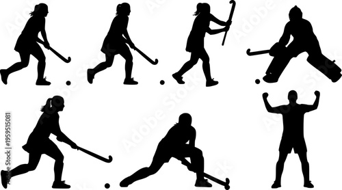 Field hockey players silhouette, Field hockey silhouettes, Hockey player silhouettes, Field hockey svg, Field hockey clipart, Field hockey vector
