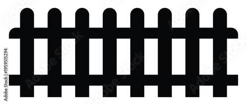 Fence set, Vector flat black garden picket fence design. Black wooden fence silhouette isolated on white background.  Seamless pattern. Stable fence. Decorative fence section.