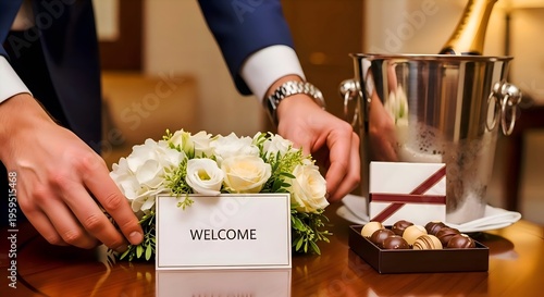 Concierge Service: Professional hotel staff arranging a floral 