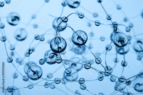 Transparent spheres forming abstract network connection blue background