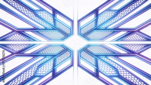 Futuristic blue neon tunnel abstract 3D geometric background glowing purple technology grid science fiction corridor digital data stream virtual reality cyberspace modern network s