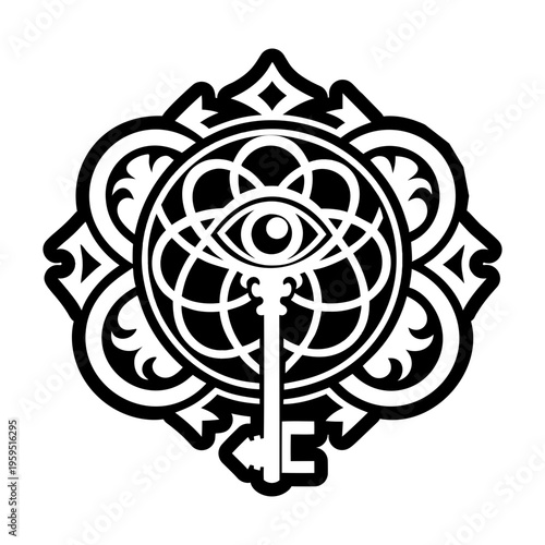 A glyph style icon of sacred key symbol