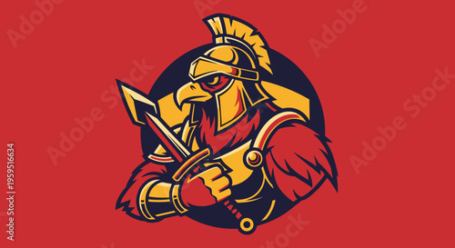 Spartan warrior with sword and helmet.