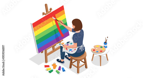 Woman painting on large canvas 1.