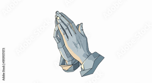 Praying hands clasped together in supplication with folded sleeves symbolizing faith and spirituality in a simple elegant illustration