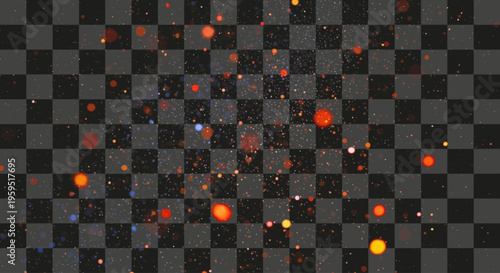 Abstract digital overlay of shimmering golden red and blue light particles creating a magical bokeh effect