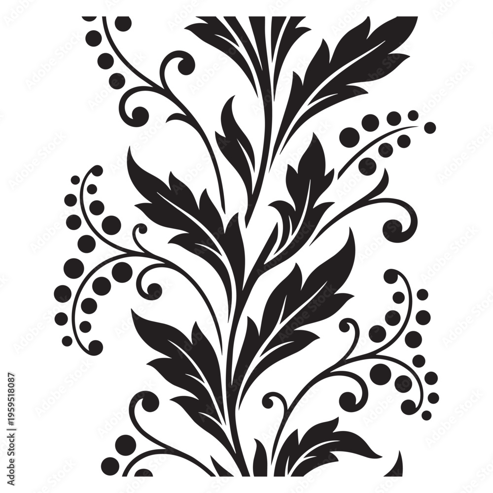 Obraz premium Black floral leaf design pattern.