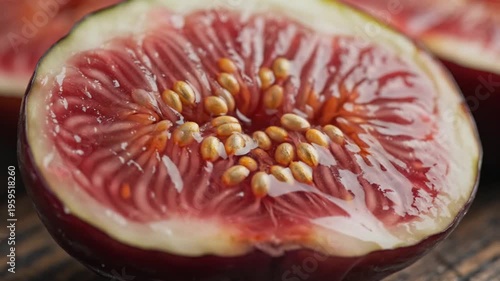 Close-up of a Freshly Cut Fig Revealing its Juicy Interior and Seeds.
