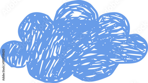 Crayon cloud hand drawn naive kids,  Childlike scribble chalk cloud.