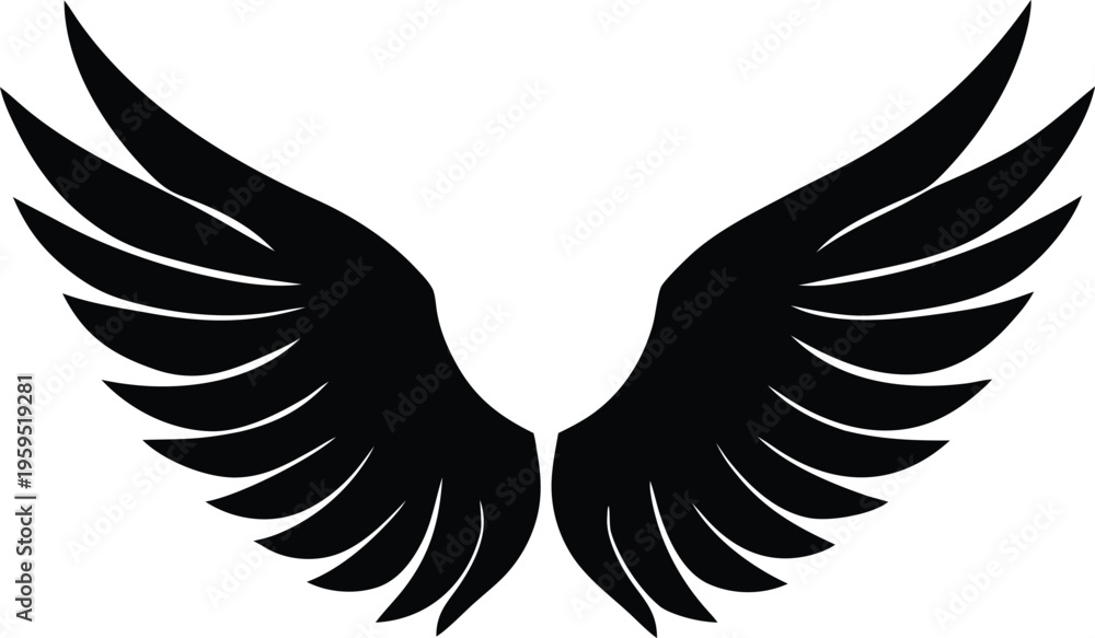 Fototapeta premium Black stylized angel bird wings vector graphic design element