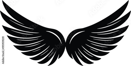Stylized black angel wings vector graphic design isolated icon