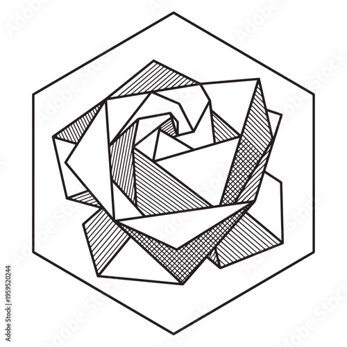 Geometric shapes in a hexagon.