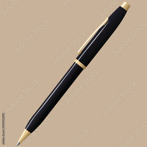 black and gold ball point pen side view vector illustration