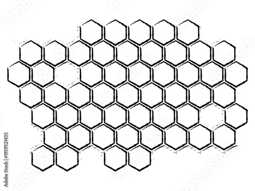 Honeycomb hexagonal pattern background. Propolis Honeycomb brush stroke sketch structure. Honey comb, pollen, wax, parchment and bee products in sketch style. Stock vector illustration isolated 
