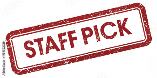 Staff Pick red rubber stamp style label with distressed texture isolated