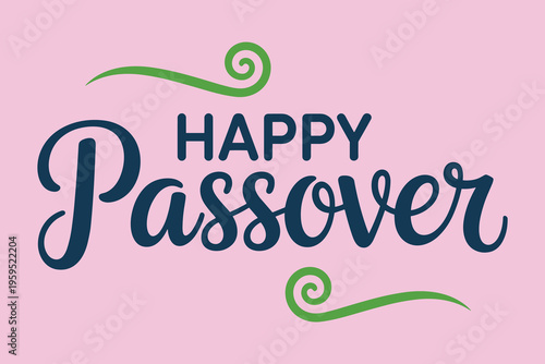 Happy Passover Text with Swirls on Pink Background Celebration Greeting