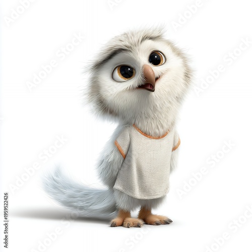 cute snow owl character stands smiling