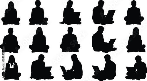 Silhouettes of male and female boxers in various action poses, punching, dodging, and training, isolated on white background, sports vector