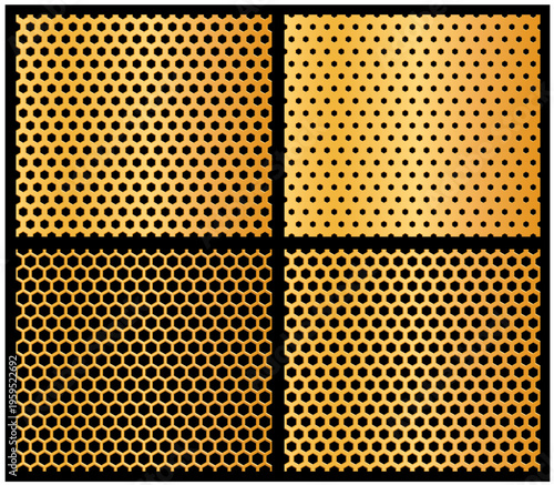 vector seamless perforated golden plate in four variations