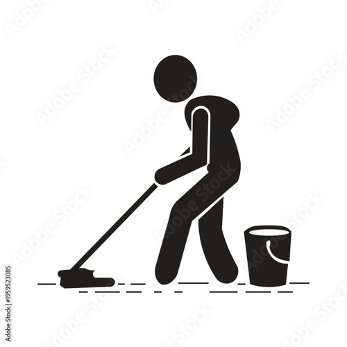 Icon image of a person mopping the floor silhouette illustration The icon of a person mopping the floor generally depicts cleaning activities with simple and clear visual elements. This icon symbolize
