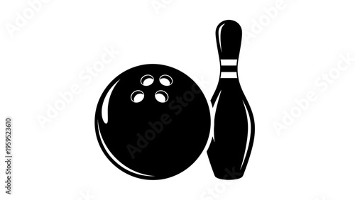 Bowling Ball and Pin Silhouette Icon, Sport Equipment, Game Symbol, Graphic Element