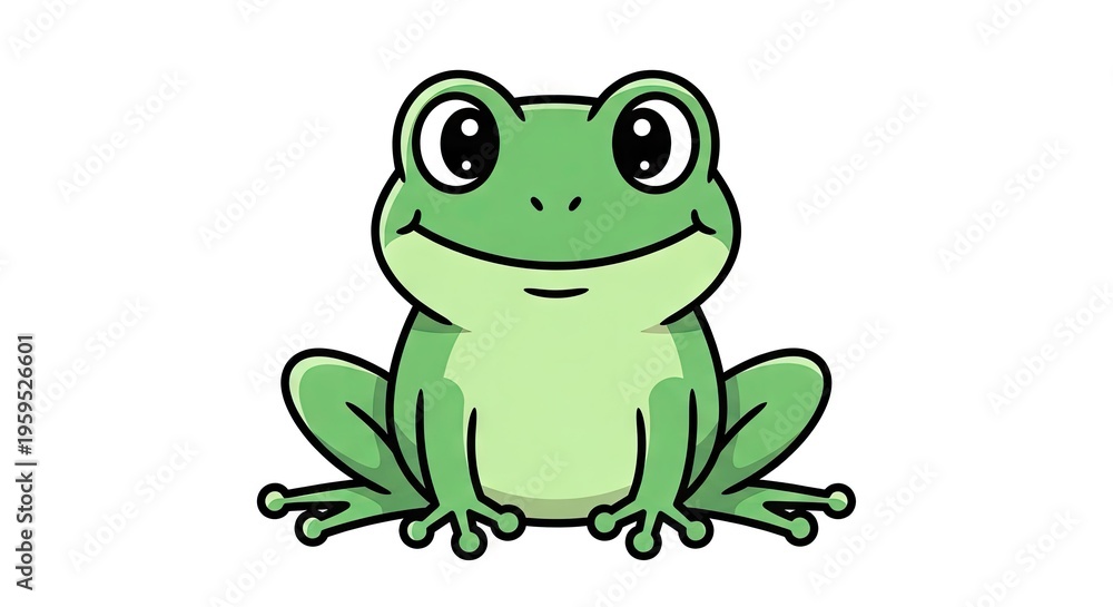 Obraz premium Cartoon frog illustration green smiling friendly amphibian isolated vector