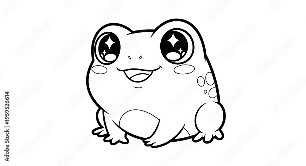 Fototapeta premium Cartoon frog illustration smiling with cute expression and outlines