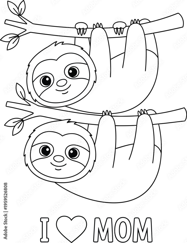 Naklejka premium Sloth illustration for kids with love message to mom