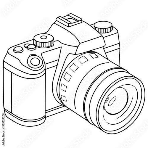 Detailed digital illustration of a modern camera with large zoom lens