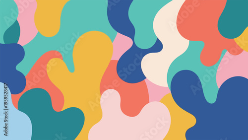 Colorful abstract artwork featuring organic shapes in vibrant hues